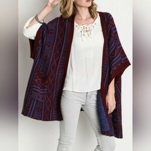 Umgee Boho Chic Ruana Wrap Aztec Oversized Soft Cozy has Pockets Size S/M
